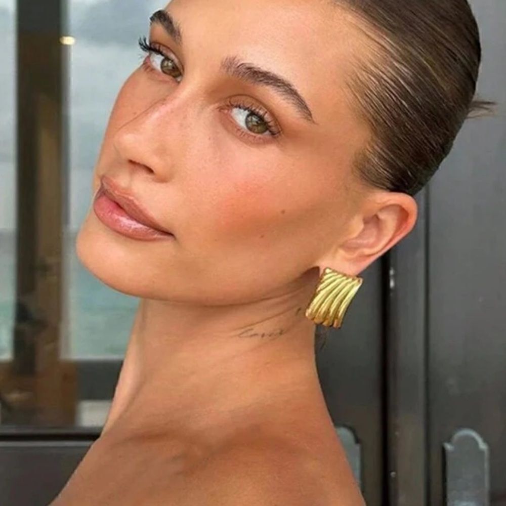 Anthropologie Gold Ribbed Clip Hoop Earrings